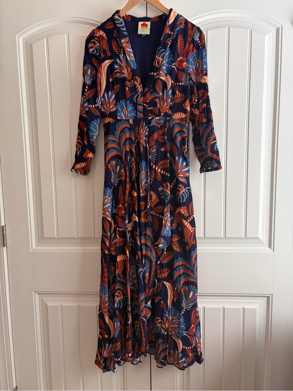 FARM RIO Blue Nature Beauty Long Sleeve Maxi Dress Women's Size XS - Picture 2 of 14